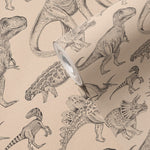 Pastelowe Love dino behang voor de jongenskamer beige