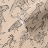 Pastelowe Love dino behang voor de jongenskamer beige