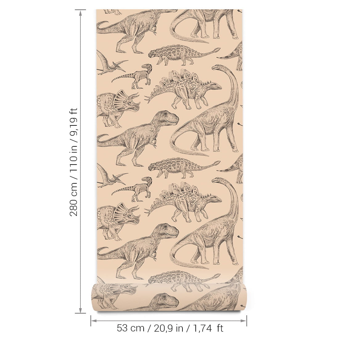 Pastelowe Love dino behang voor de jongenskamer beige