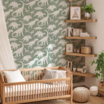 Pastelowe Love dino behang voor de jongenskamer matcha groen