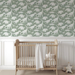 Pastelowe Love dino behang voor de jongenskamer matcha groen