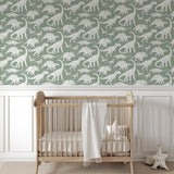 Pastelowe Love dino behang voor de jongenskamer matcha groen