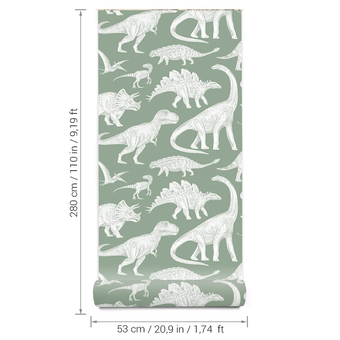 Pastelowe Love dino behang voor de jongenskamer matcha groen