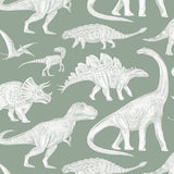 Pastelowe Love dino behang voor de jongenskamer matcha groen