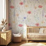 Pastelowe Love Spring Garden bloemenbehang voor de meisjeskamer of babykamer mural roze geel en blauw