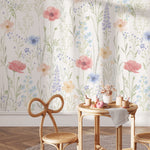 Pastelowe Love Spring Garden bloemenbehang voor de meisjeskamer of babykamer mural roze geel en blauw