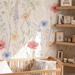 Pastelowe Love Spring Garden bloemenbehang voor de meisjeskamer of babykamer mural roze geel en blauw