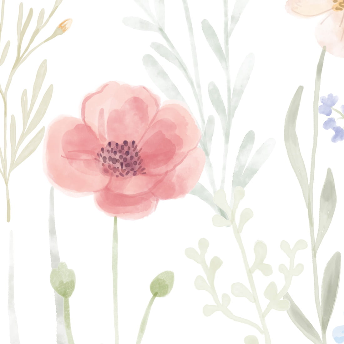 Pastelowe Love Spring Garden bloemenbehang voor de meisjeskamer of babykamer mural roze geel en blauw