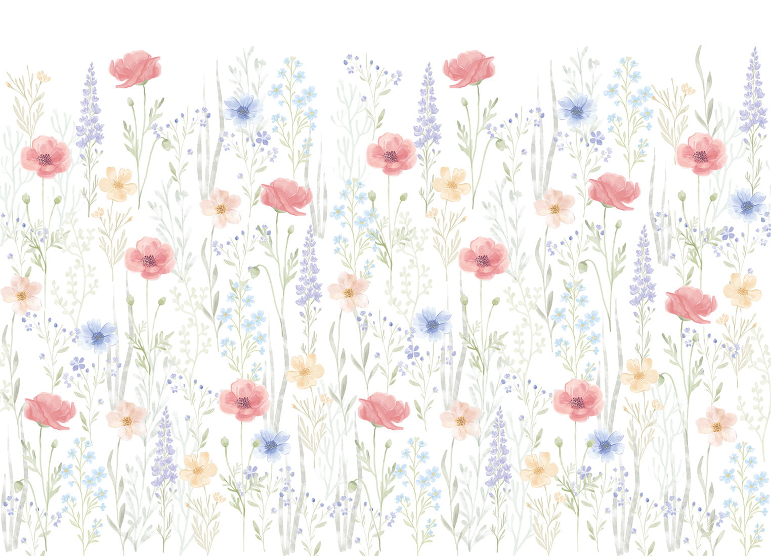 Pastelowe Love Spring Garden bloemenbehang voor de meisjeskamer of babykamer mural roze geel en blauw