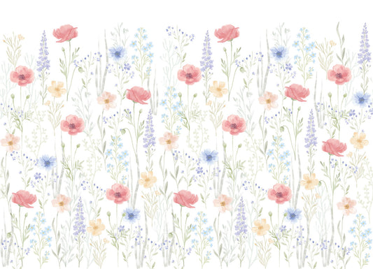 Pastelowe Love Spring Garden bloemenbehang voor de meisjeskamer of babykamer mural roze geel en blauw