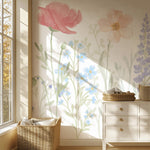 Pastelowe Love Spring Garden bloemenbehang voor de meisjeskamer of babykamer mural roze geel en blauw