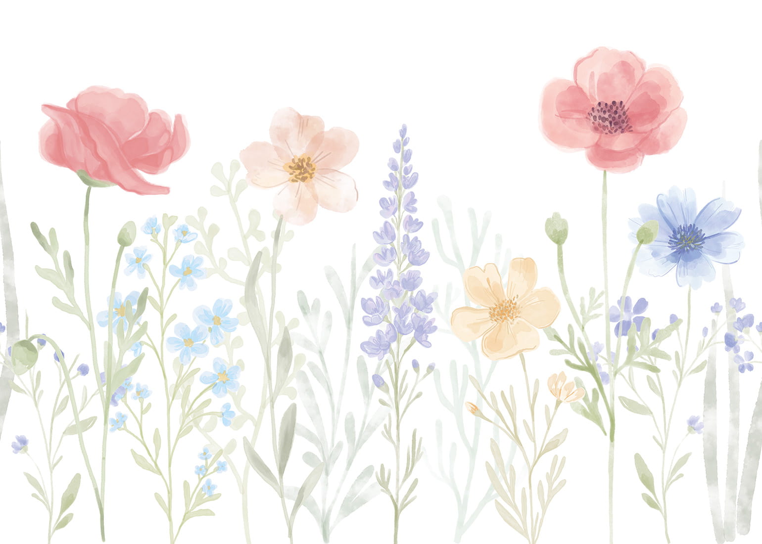 Pastelowe Love Spring Garden bloemenbehang voor de meisjeskamer of babykamer mural roze geel en blauw