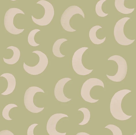 Meet me at the Wall Moon Pistache groen manen behang voor de babykamer of neutrale kinderkamer.