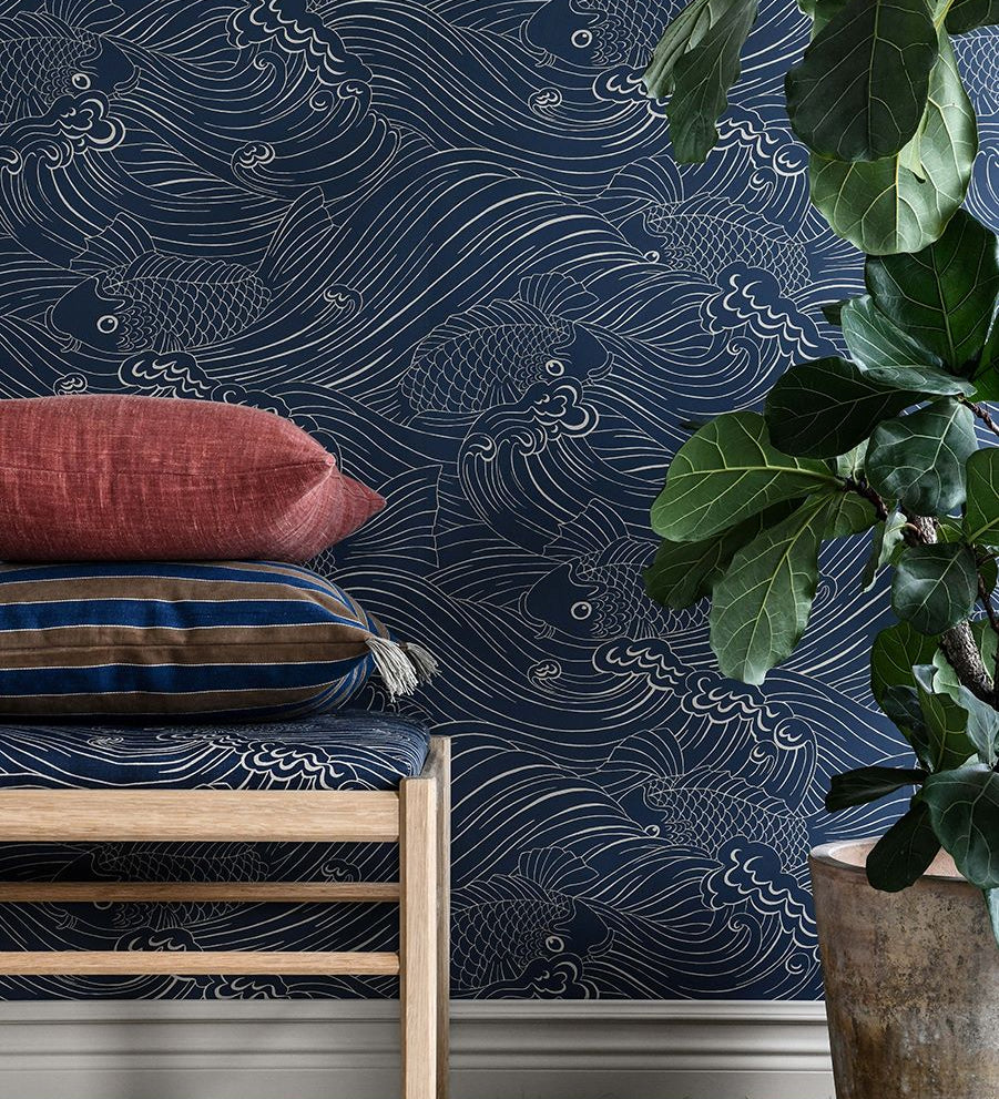 Plenty more fish behang voor de kinderkamer met vissen van langelid von bromssen blauw