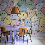 Rebel Walls behang kinderkamer kidsroom wallpaper smiley colorful multi color chess