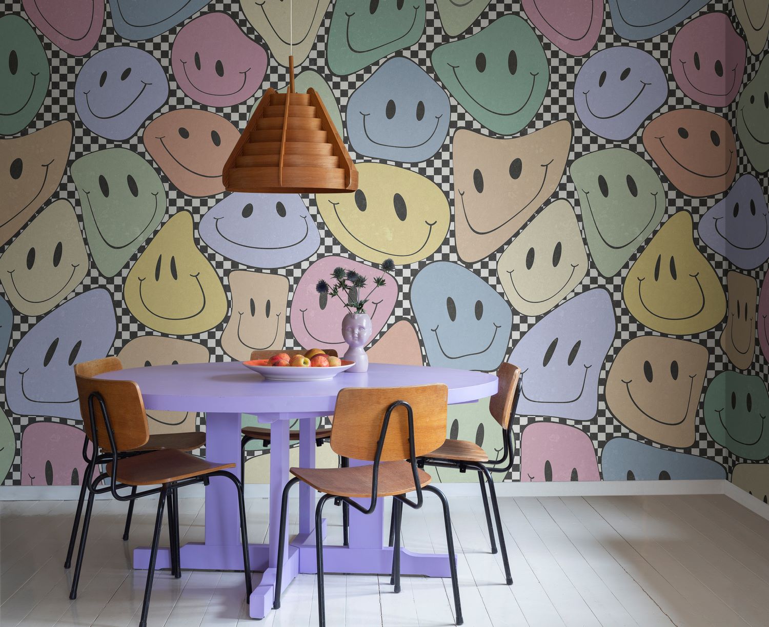 Rebel Walls behang kinderkamer kidsroom wallpaper smiley colorful multi color chess