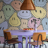 Rebel Walls behang kinderkamer kidsroom wallpaper smiley colorful multi color chess