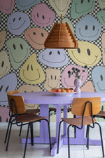 Rebel Walls behang kinderkamer kidsroom wallpaper smiley colorful multi color chess