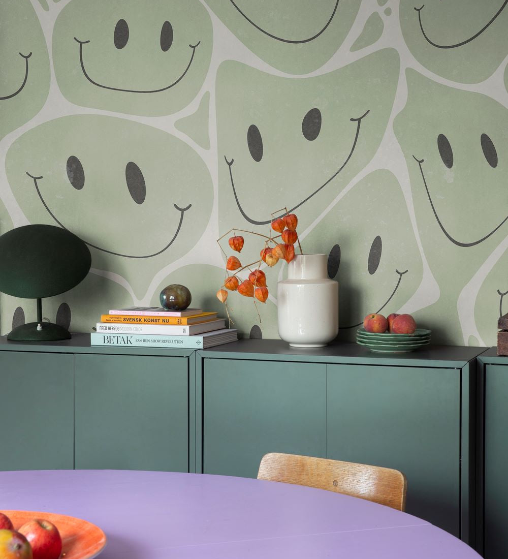 Rebel Walls Happy Rebel Smiley Behang kinderkamer tienerkamer groen