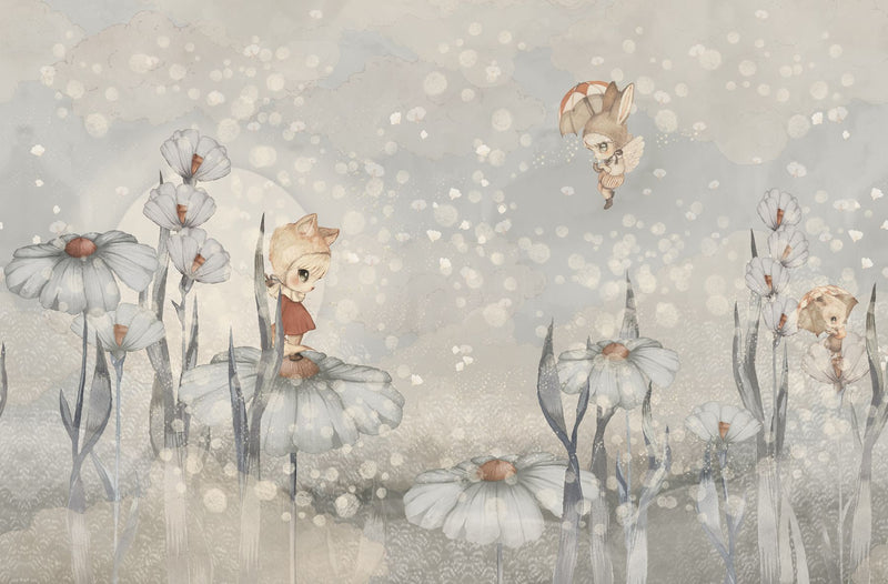 Rebel Walls x Mrs. Mighetto Bloomy Fields of Marion Blue Blauw dromerig behang voor meisjeskamer R20298