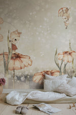 Rebel Walls x Mrs. Mighetto Bloomy Fields of Marion vergrijsd groen dromerig bloemen behang voor meisjeskamer en babykamer R20300