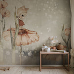 Rebel Walls x Mrs. Mighetto Bloomy Fields of Marion vergrijsd groen dromerig bloemen behang voor meisjeskamer en babykamer R20300