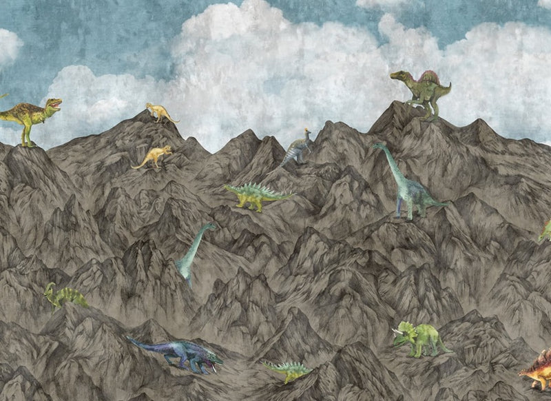 Dino behang Rebel walls voor jongenskamer grijs blauw groen