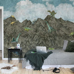Dino behang Rebel walls voor jongenskamer grijs blauw groen