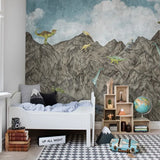 Dino behang Rebel walls voor jongenskamer grijs blauw groen