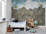 Dino behang Rebel walls voor jongenskamer grijs blauw groen