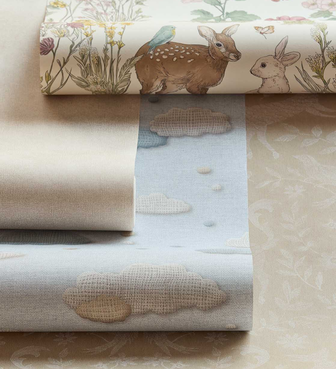 Eijffinger Tiny Treasures wolken behang voor de kinderkamer jongenskamer blauw beige 363163