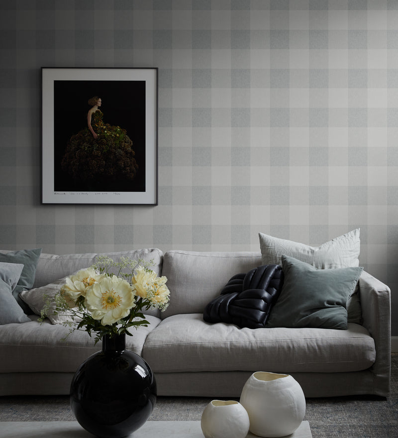Sandberg Checked Wallpaper Lykke - Misty Blue