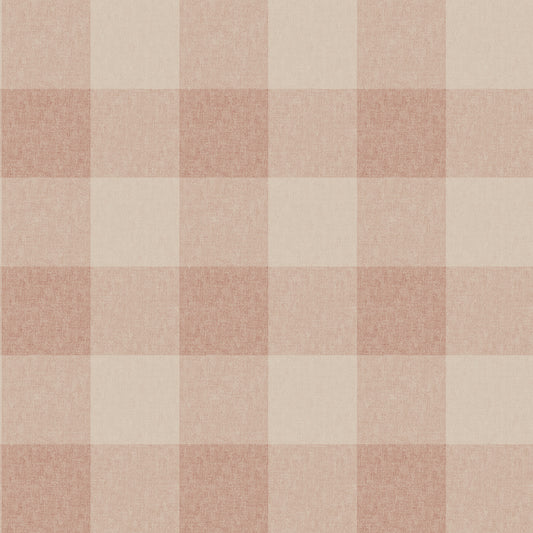 Geruit geblokt behang voor de kinderkamer babykamer meisjeskamer Lykke Sandberg textiellook terracotta roze S10230