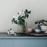 Ruitjes behang voor babykamer meisjeskamer jongenskamer tienerkamer klein gingham ruit misty blue lichtblauw Ruta Sandberg S10319