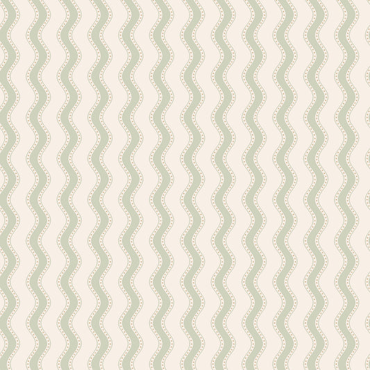 Erik Sandberg golvende strepen behang voor de neutrale kinderkamer babykamer lichtgroen S10473
