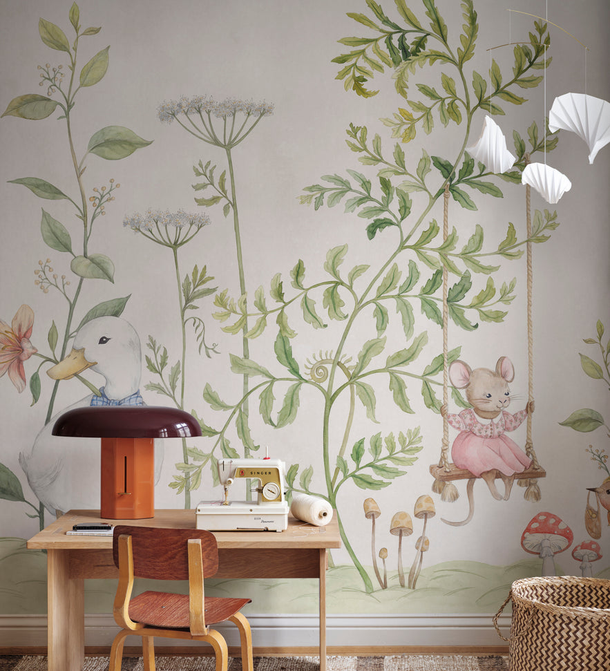 Sandberg mural maatwerk behang voor de meisjeskamer en babykamer vilhelmina beige groen S10593