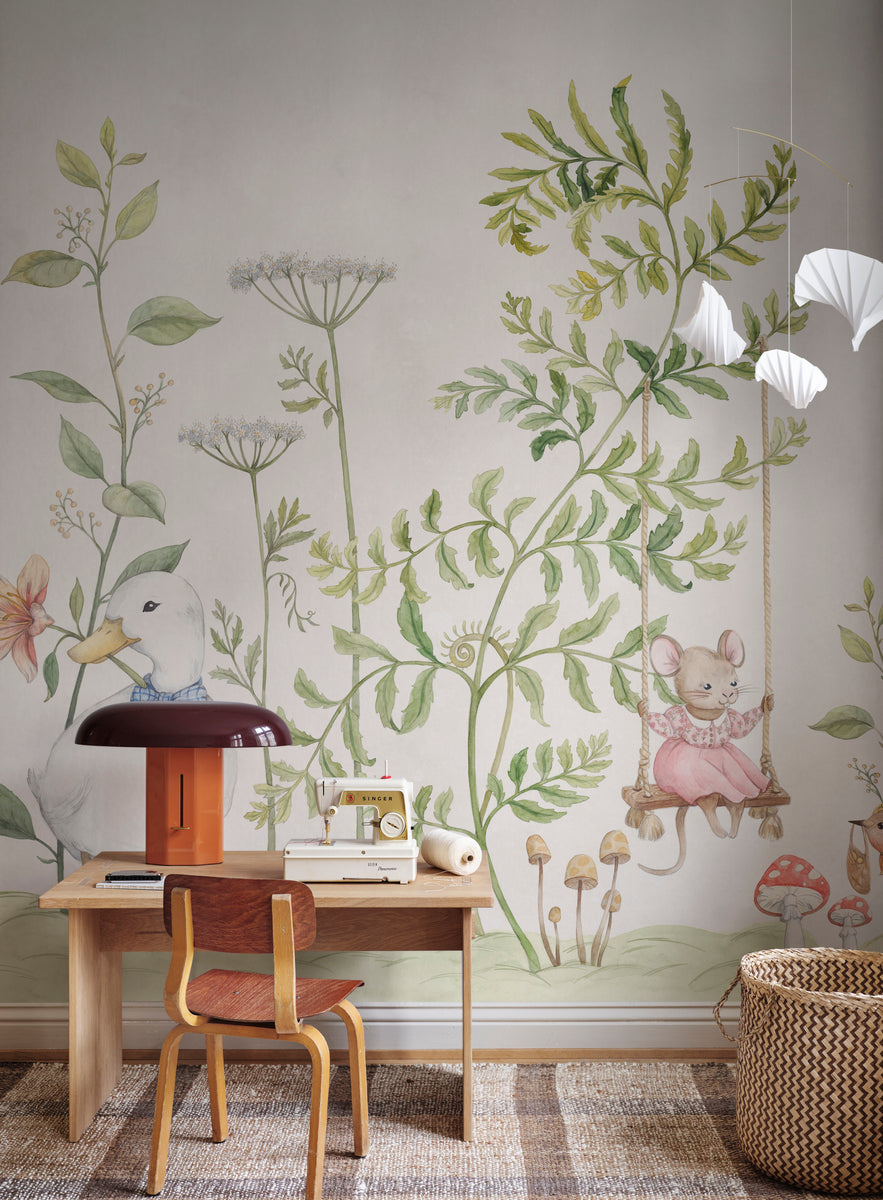 Sandberg mural maatwerk behang voor de meisjeskamer en babykamer vilhelmina beige groen S10593