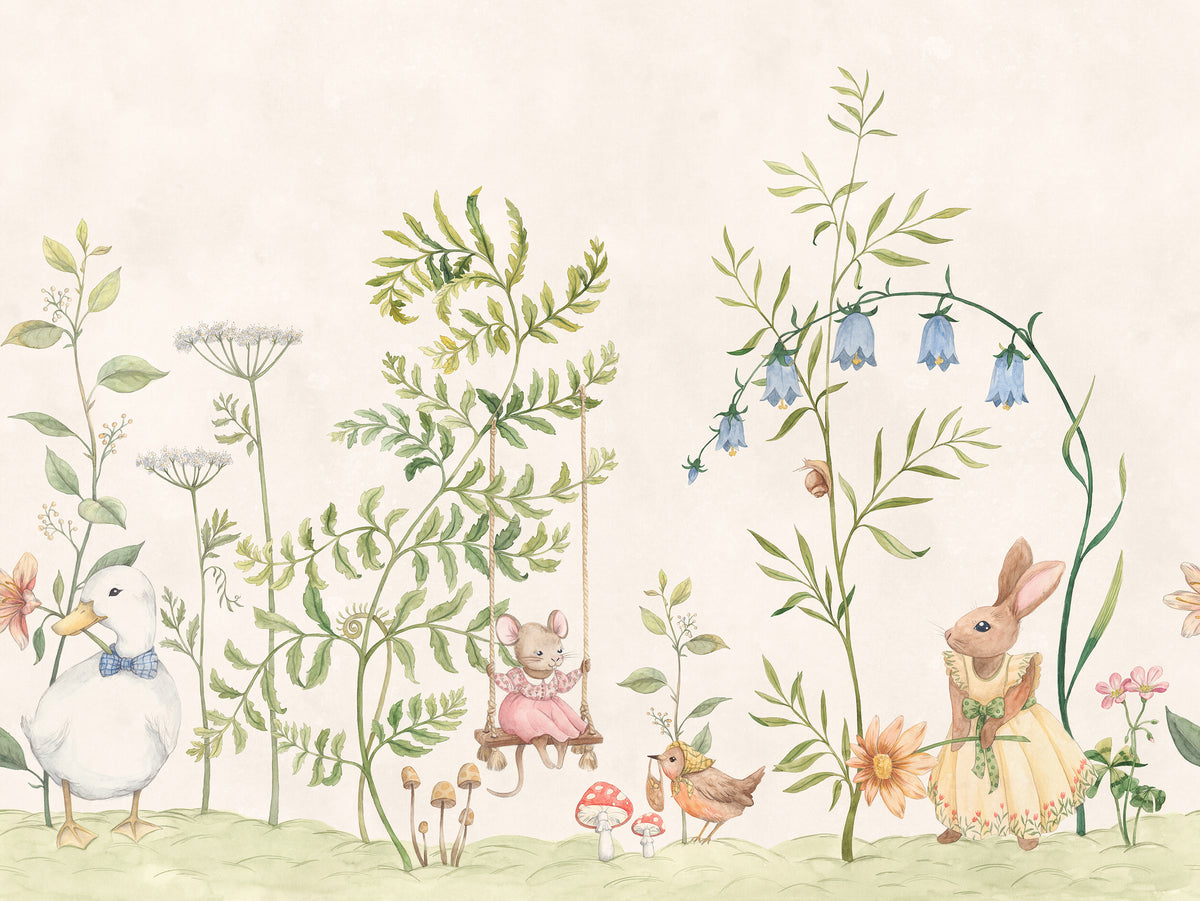 Sandberg mural maatwerk behang voor de meisjeskamer en babykamer vilhelmina beige groen S10593