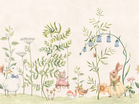 Sandberg mural maatwerk behang voor de meisjeskamer en babykamer vilhelmina beige groen S10593