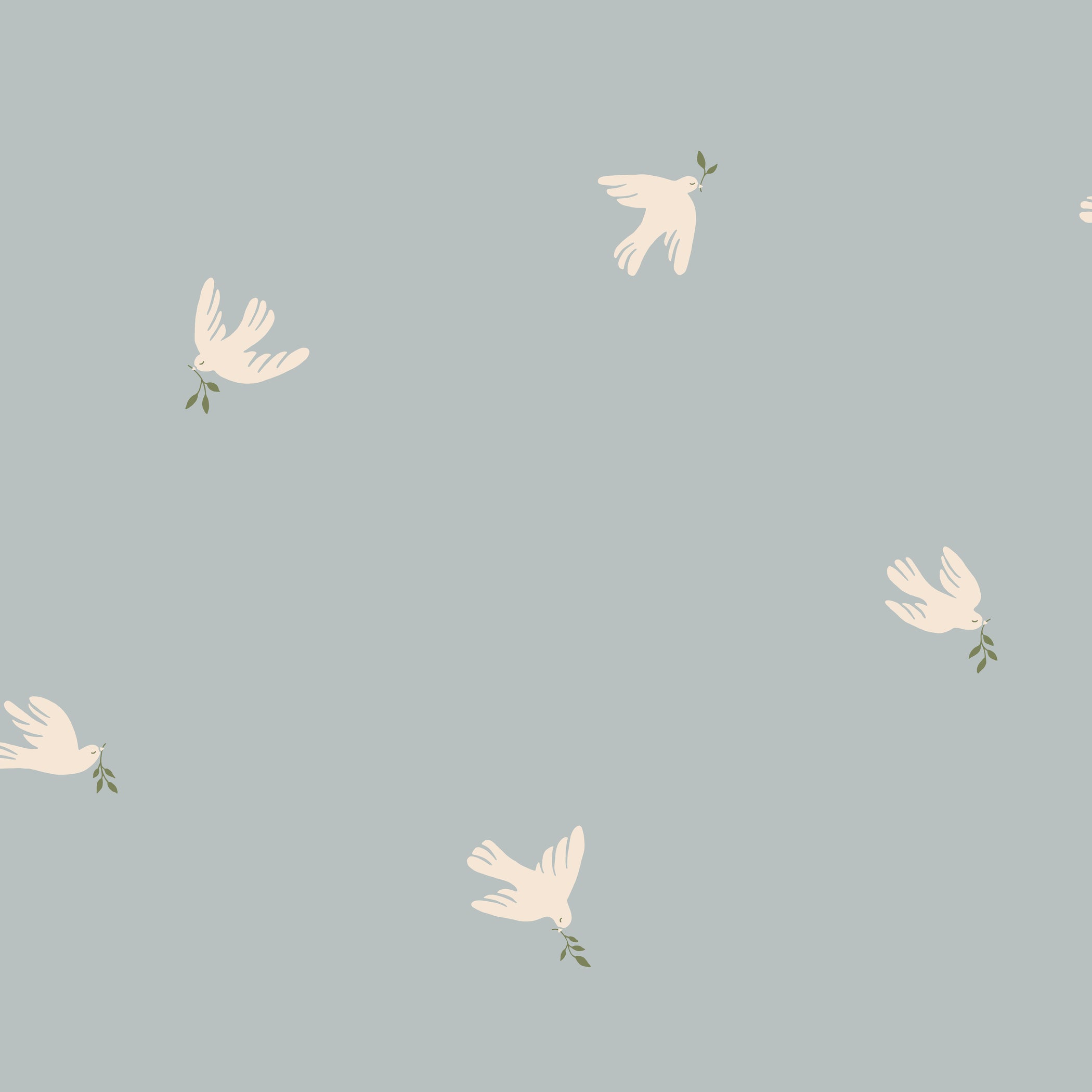 Frida Sandberg vogels behang met vredesduiven voor neutrale kinderkamer babykamer en meisjeskamer S10624 light blue lichtblauw
