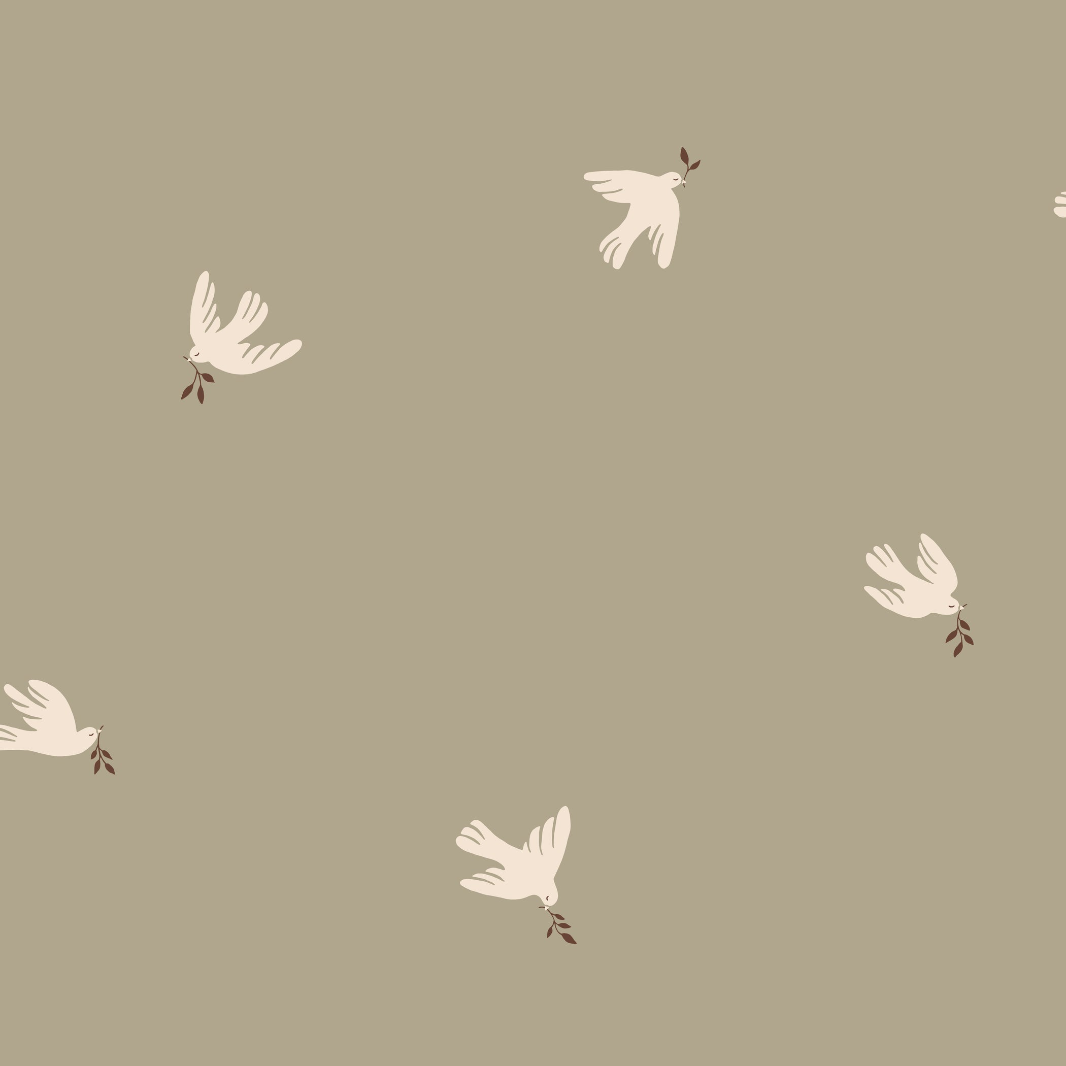 Vogels behang Frida van Sandberg kinderkamer babykamer meisjeskamer neutrale kinderkamer olijfgroen S10626