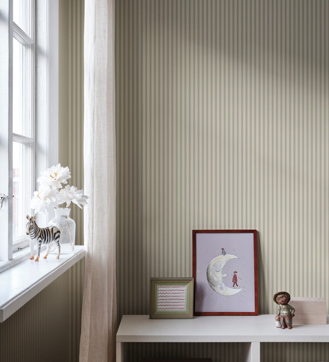 Sandberg strepen behang Estelle light green lichtgroen jongenskamer meisjeskamer babykamer neutrale kinderkamer S10628