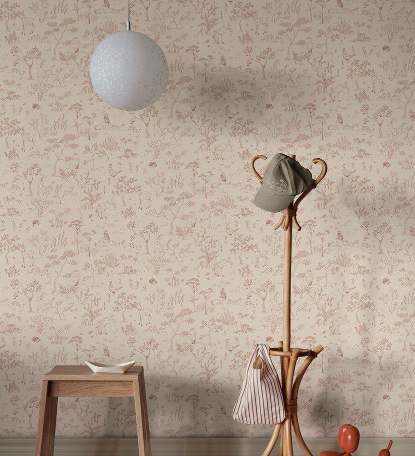 Sandberg Bosdieren behang voor de kinderkamer babykamer Hollie terracotta roze S10641