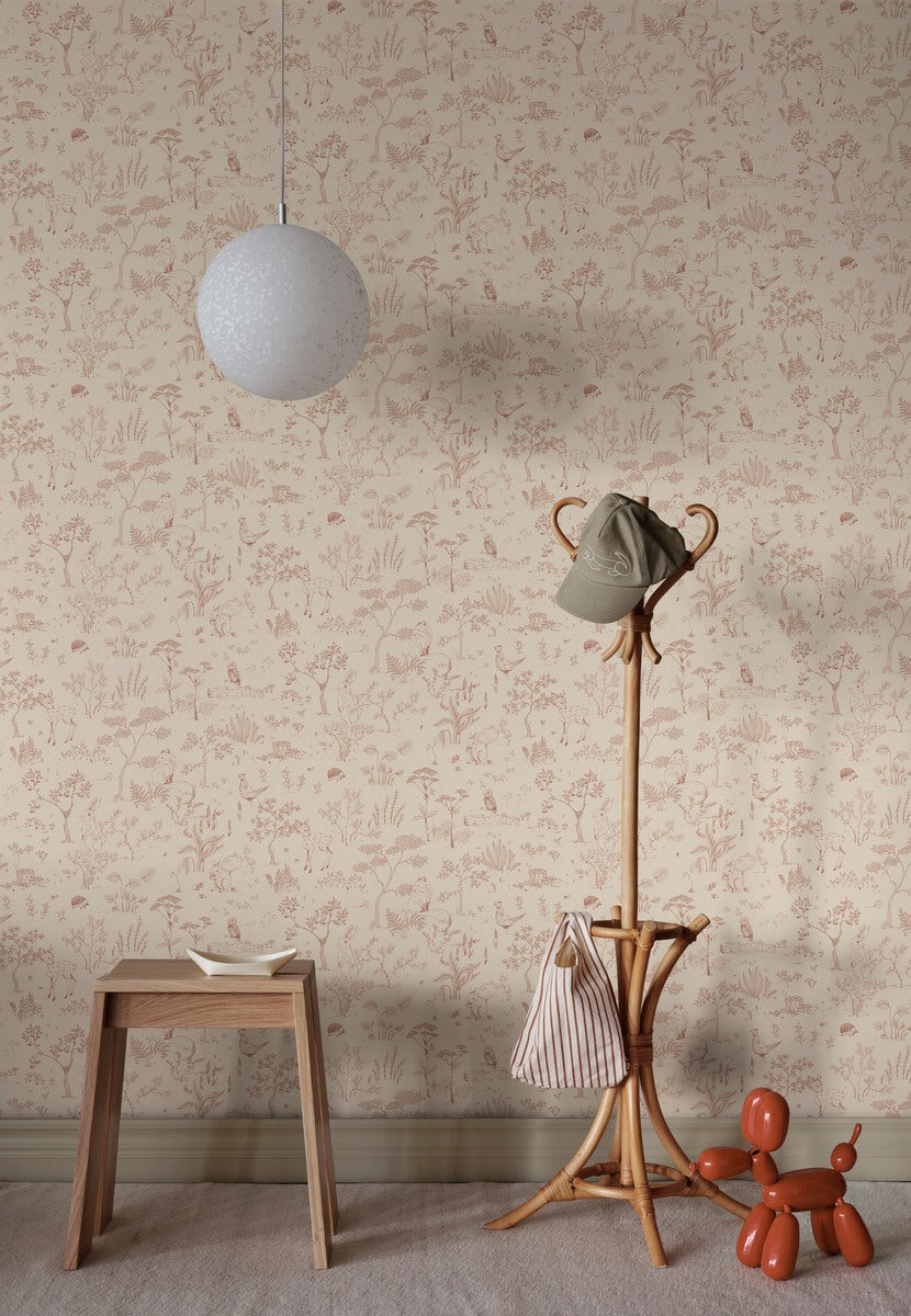 Sandberg Bosdieren behang voor de kinderkamer babykamer Hollie terracotta roze S10641