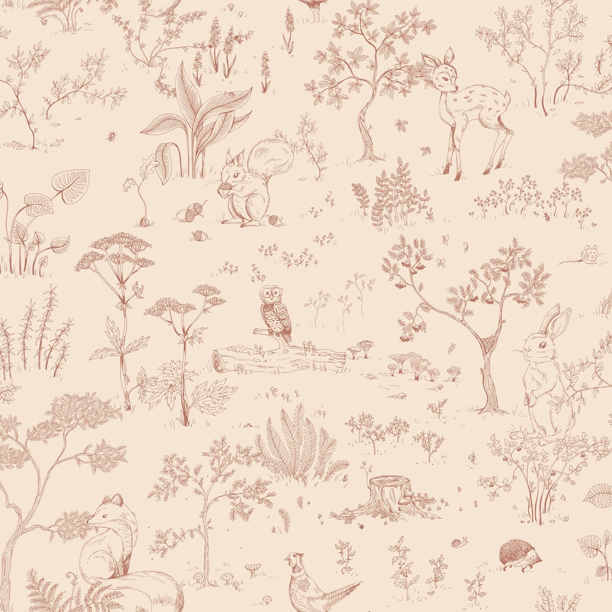 Sandberg Bosdieren behang voor de kinderkamer babykamer Hollie terracotta roze S10641