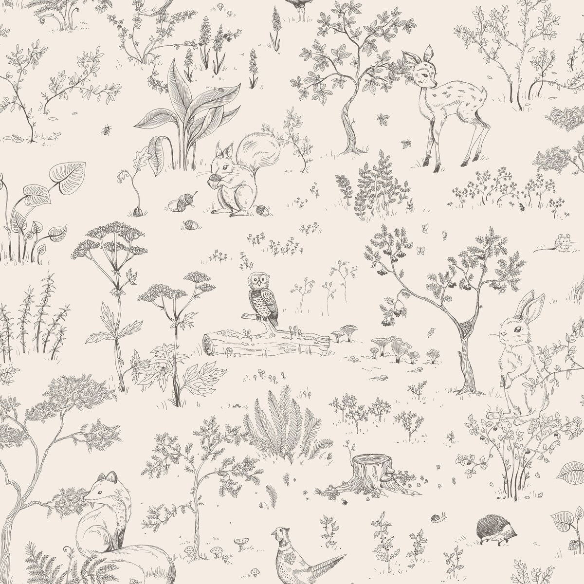 Sandberg Bosdieren behang voor de kinderkamer babykamer Hollie Graphite S10642