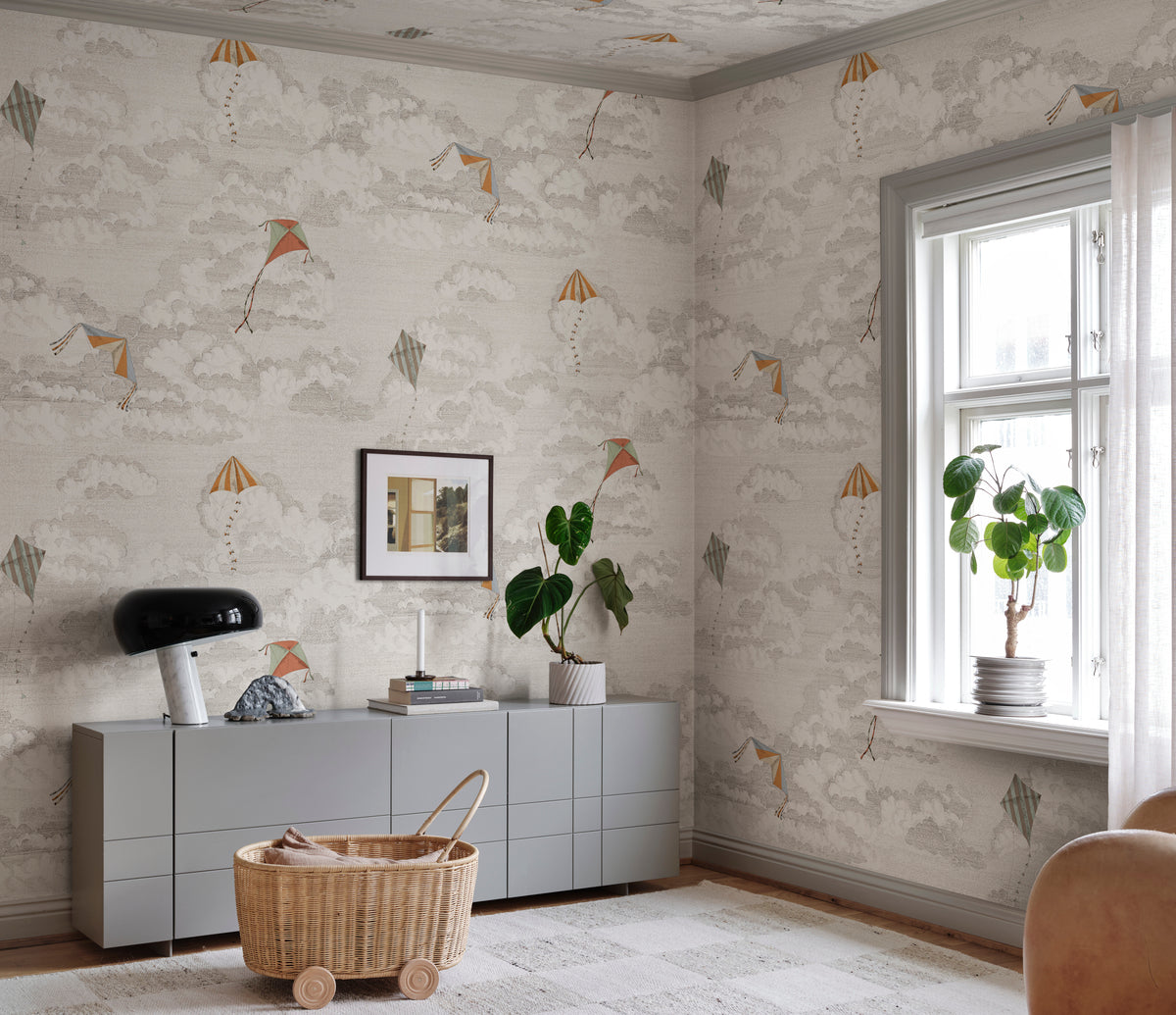 Bonnie and Kites Sandberg Sand zand zwart mural behang voor jongenskamer, babykamer of stoere meisjeskamer. S10643