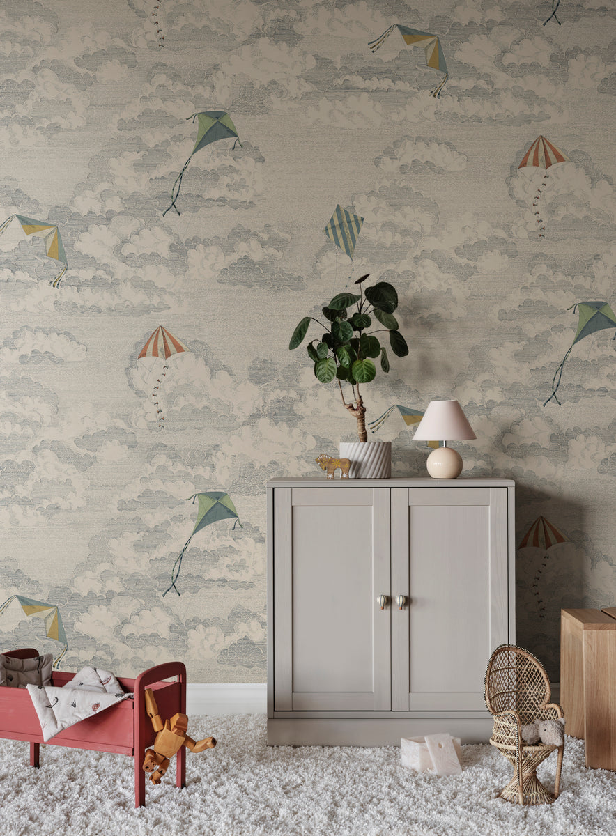 Bonnie and Kites Sandberg Sand zand blauw mural behang voor jongenskamer, babykamer of stoere meisjeskamer. S10644