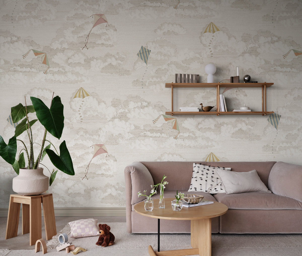 Bonnie and Kites Sandberg Sand zand mural behang voor jongenskamer, babykamer of stoere meisjeskamer. S10645