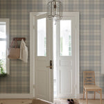 Geblokt ruiten behang voor kinderkamer tienerkamer Ranold Sandberg misty blue lichtblauw S11013